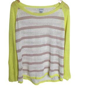 JAMISON Linen Yellow Heather Cream Striped Raglan Long Sleeve Lightweight Top S
